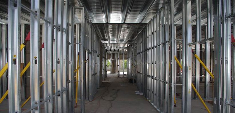 Interior of building constructed of steel studs